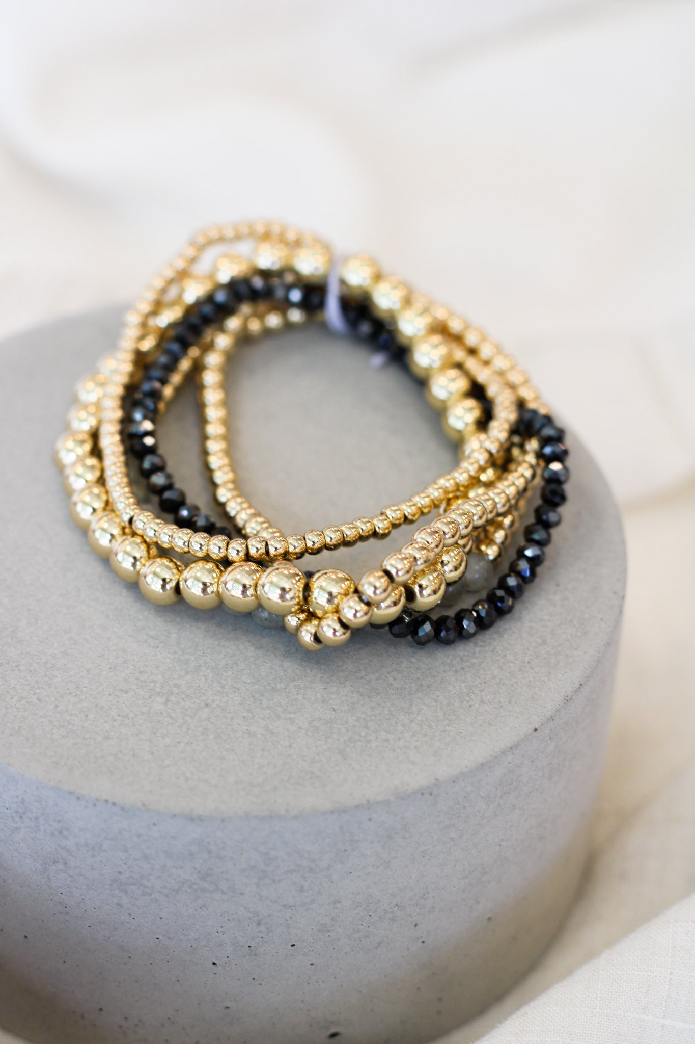 Gold Beaded & Natural Stone Bracelet Set
