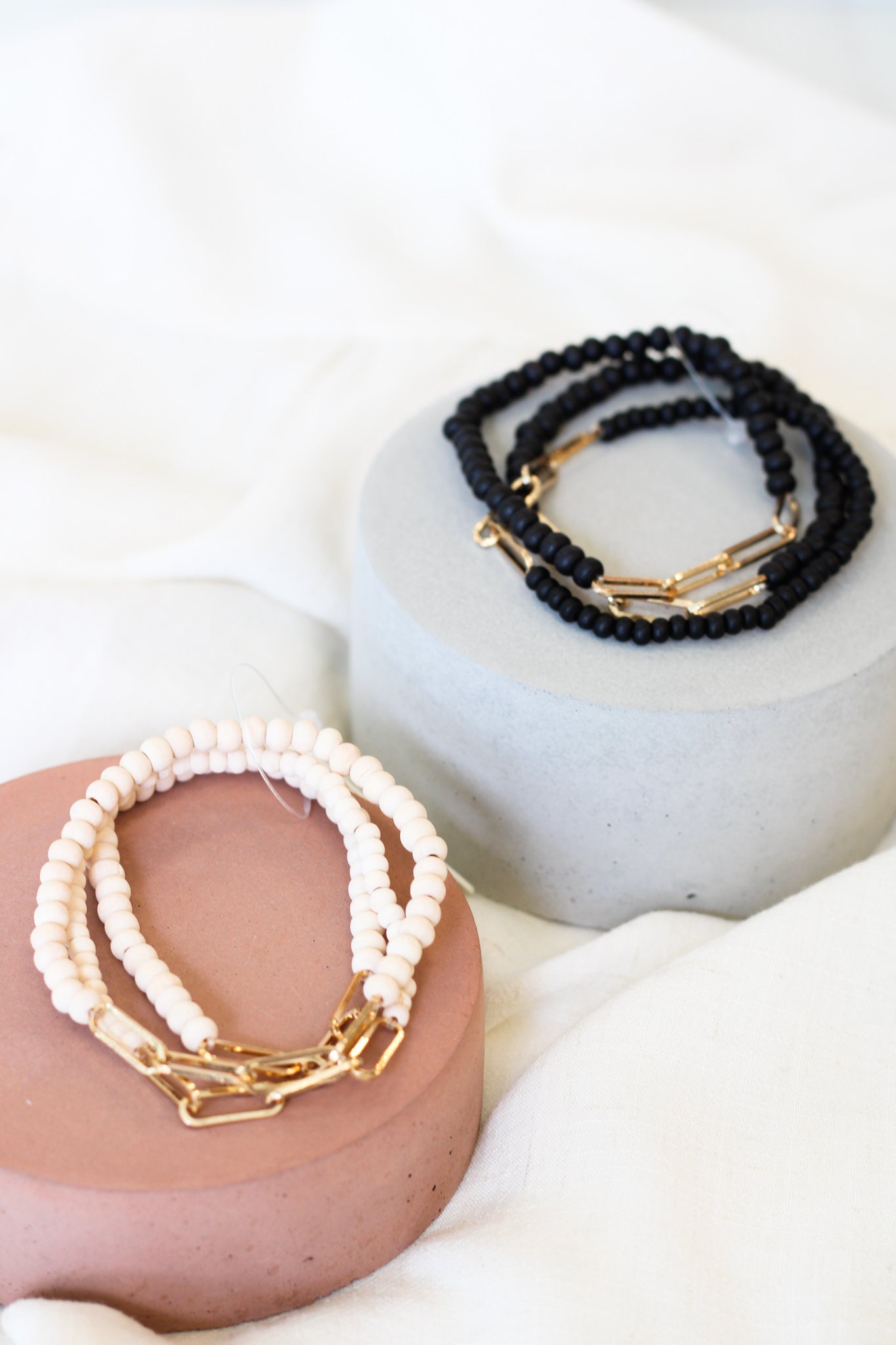 Wood & Gold Chain Bracelet Set