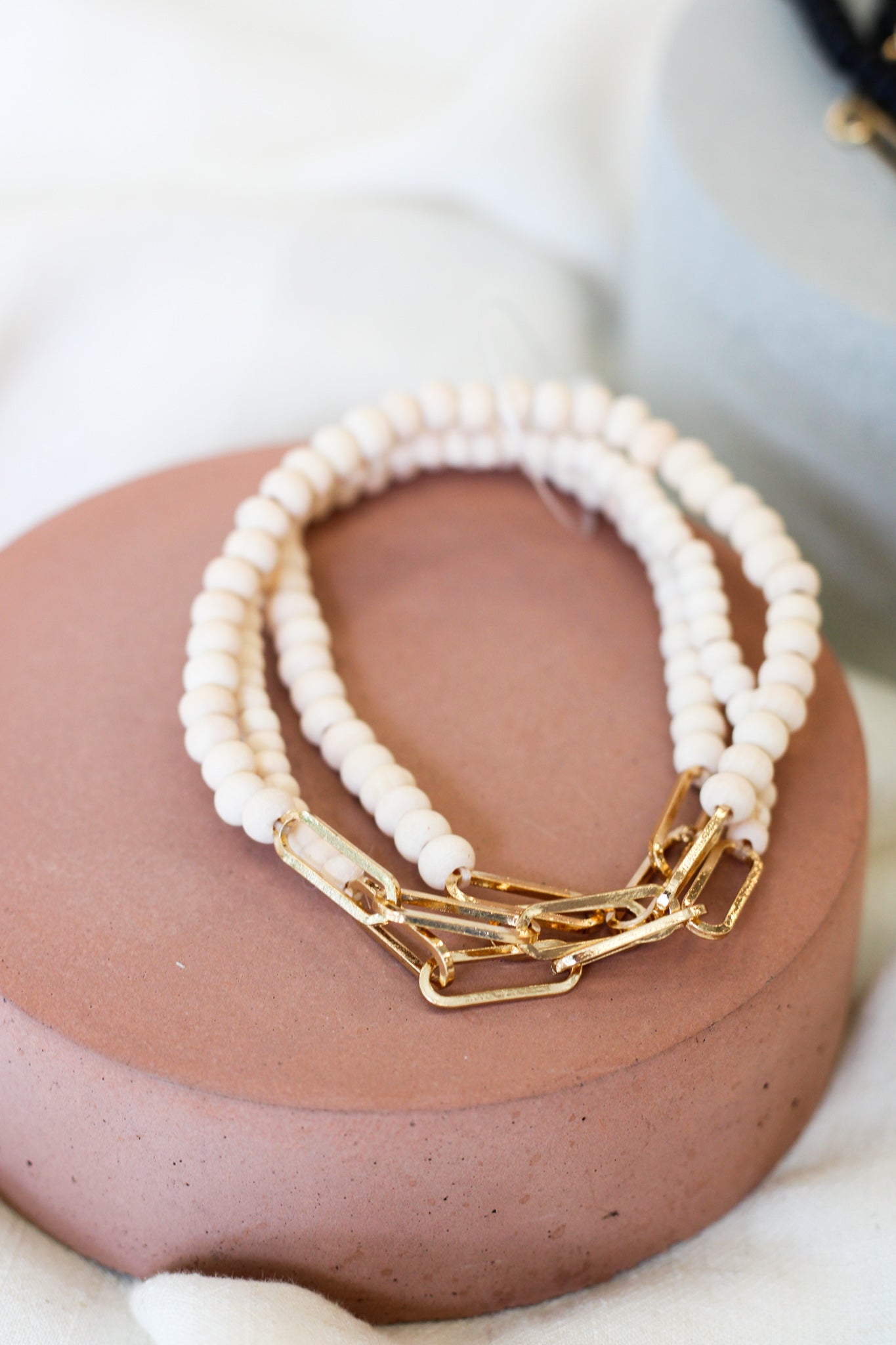 Wood & Gold Chain Bracelet Set