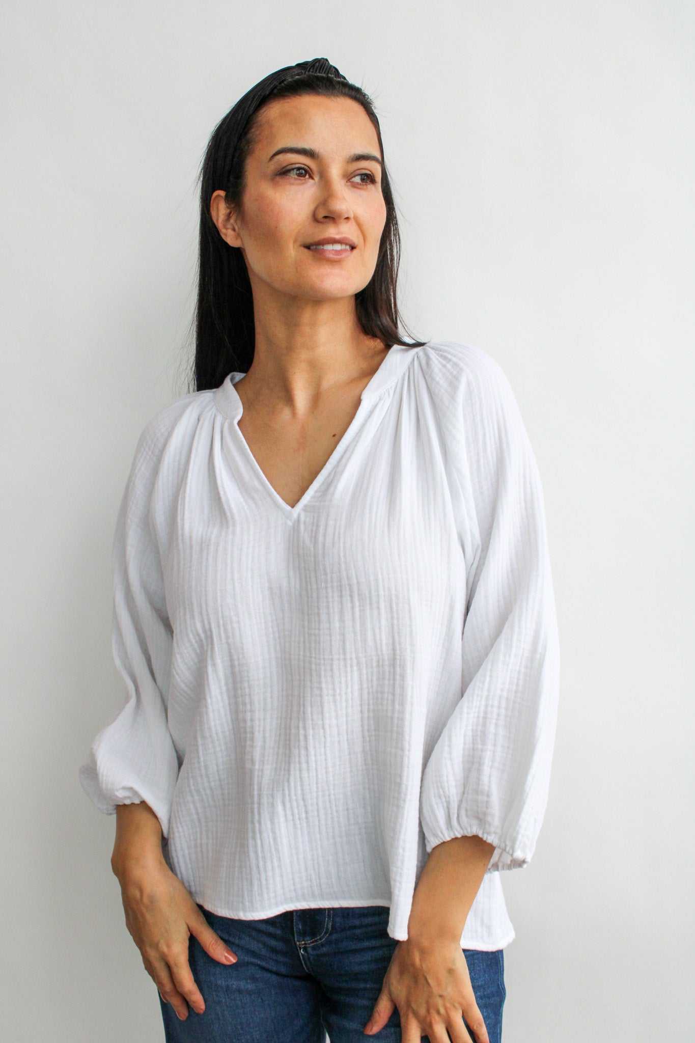 Split Neck Gauze Blouse