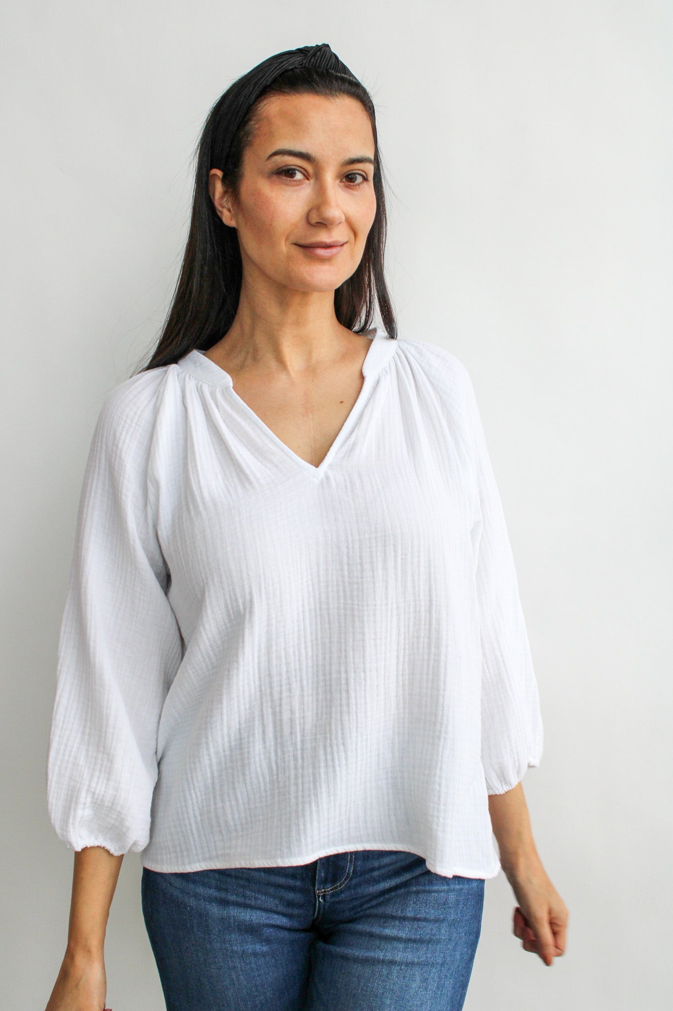 Split Neck Gauze Blouse