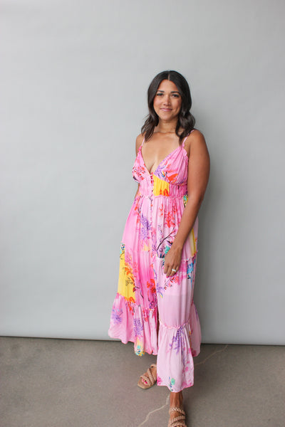 Button Front Strappy Maxi Dress