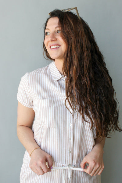 Stripe S/S Tie Front Shirt Dress