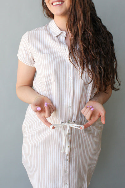 Stripe S/S Tie Front Shirt Dress