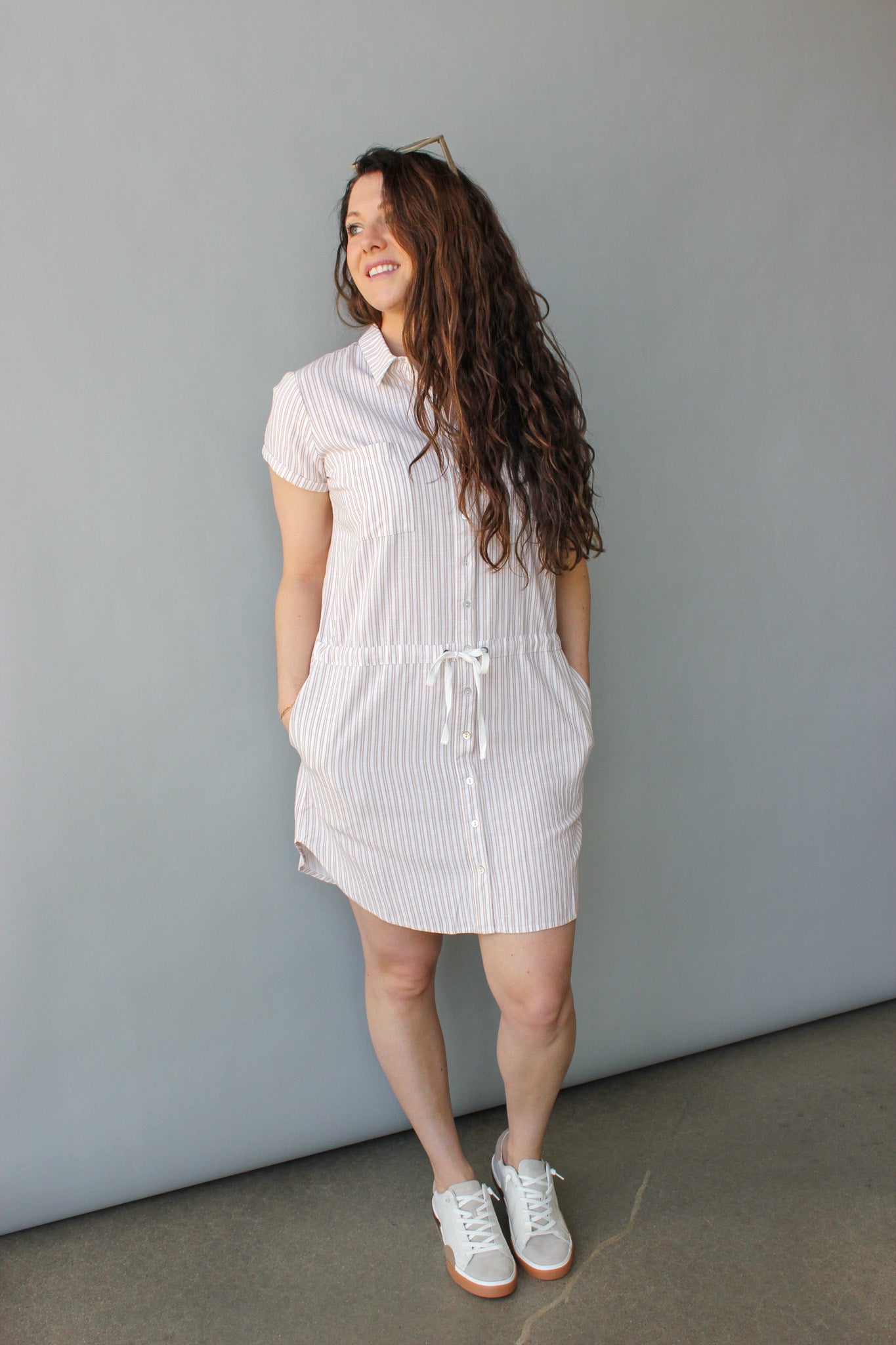 Stripe S/S Tie Front Shirt Dress
