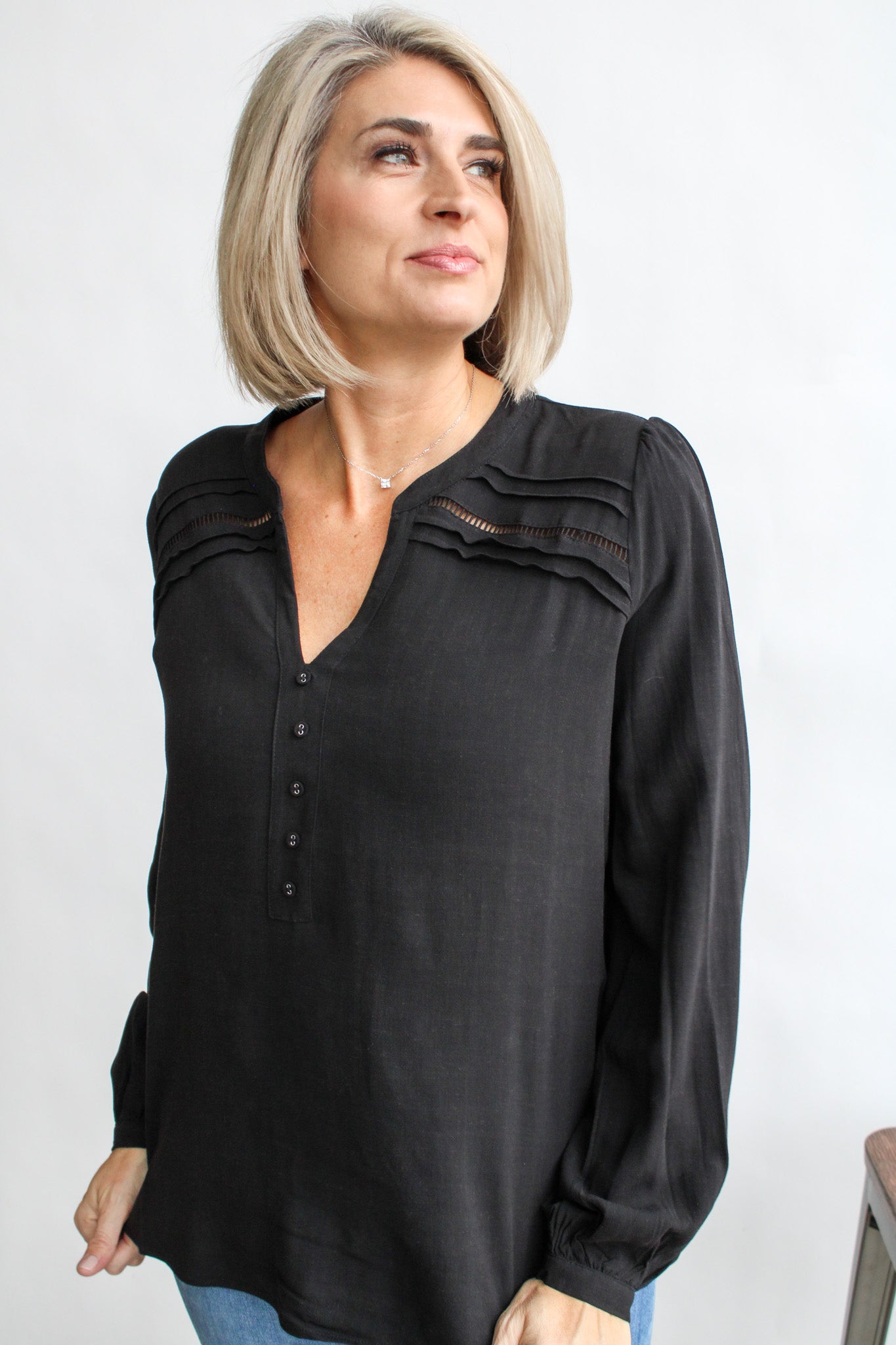 Rayon Linen Split Neck Top