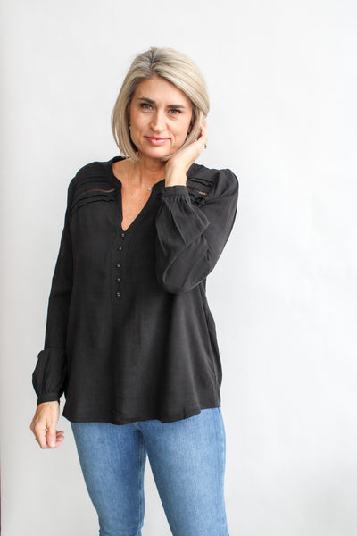 Rayon Linen Split Neck Top