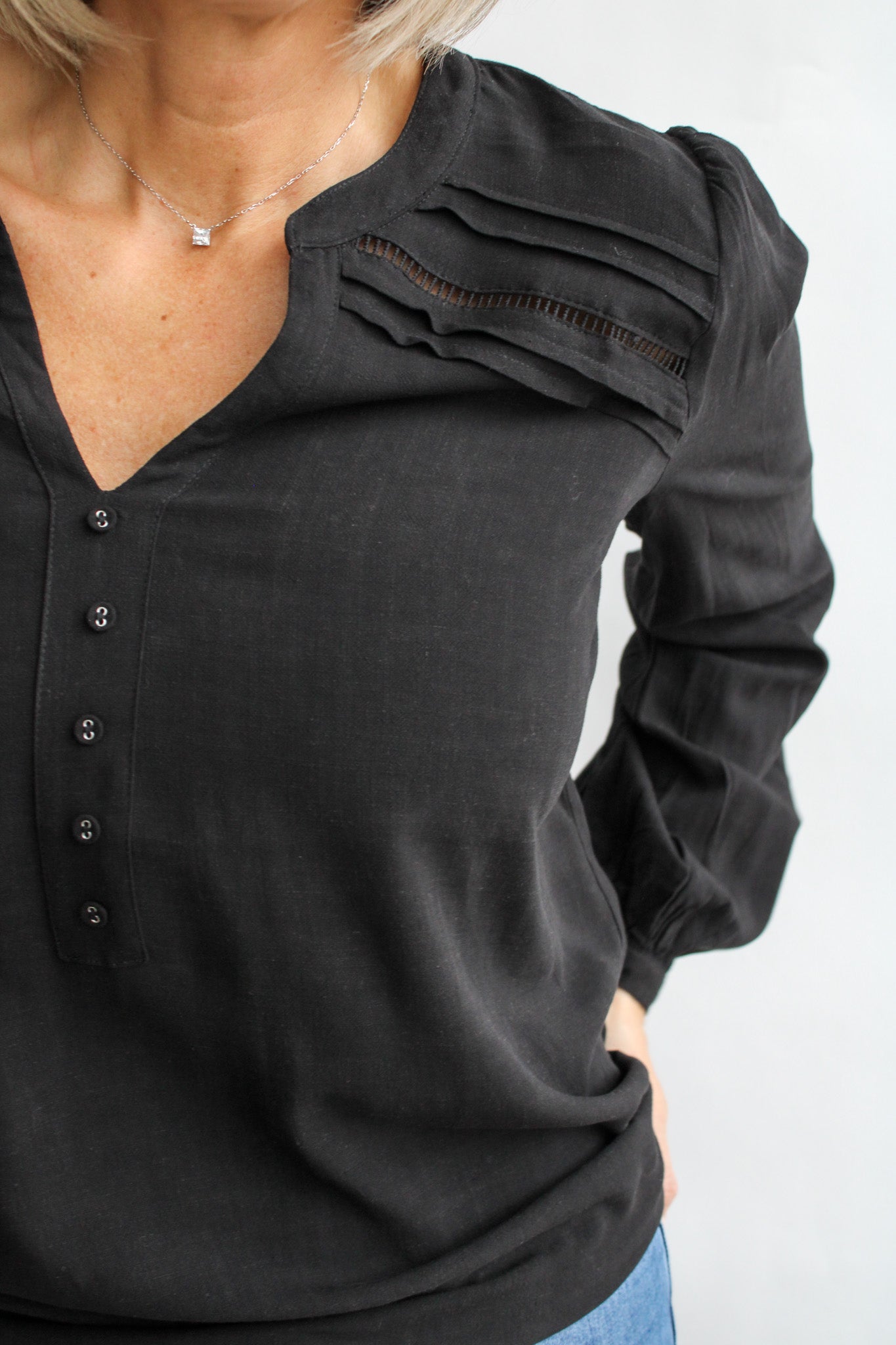 Rayon Linen Split Neck Top