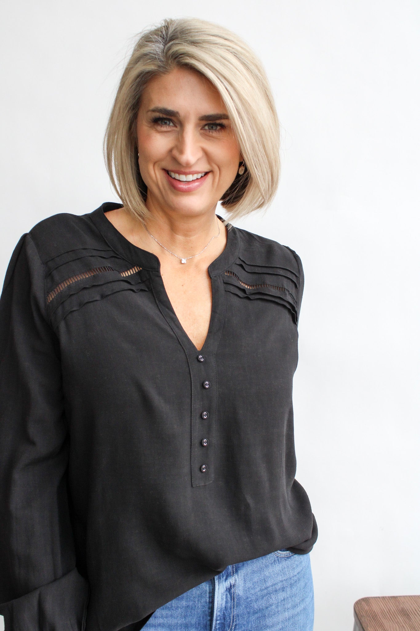 Rayon Linen Split Neck Top