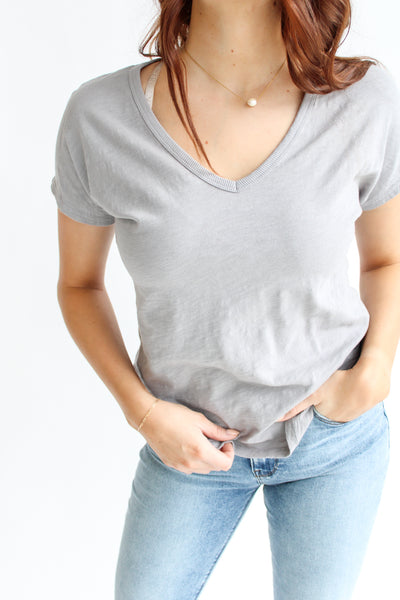 Round Hem V-Neck Tee