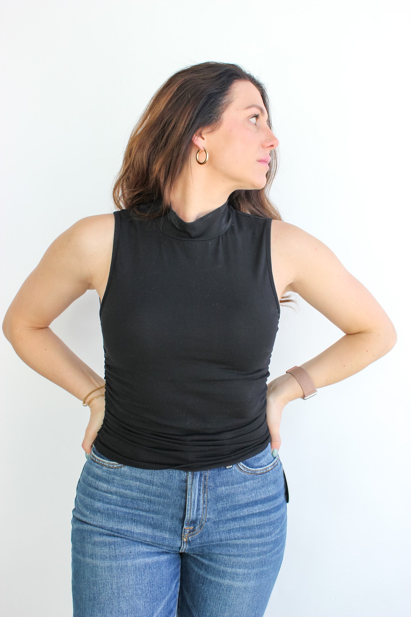 Sleeveless Mock Shirred Top