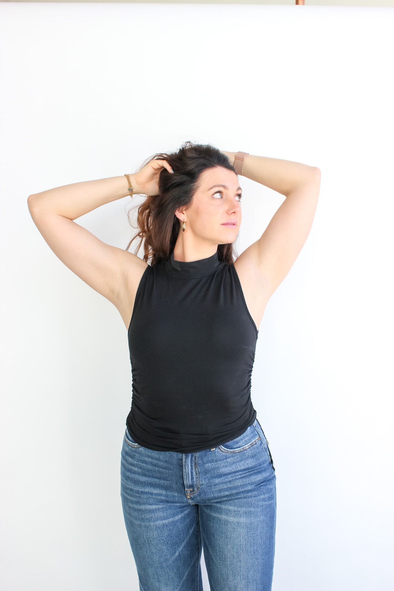Sleeveless Mock Shirred Top