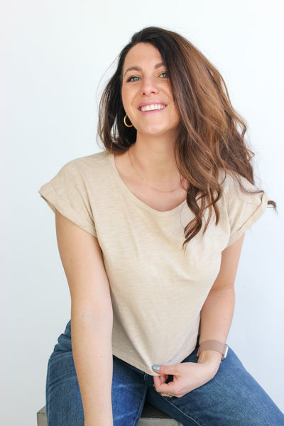 Boatneck Cuffed Cropped Tee