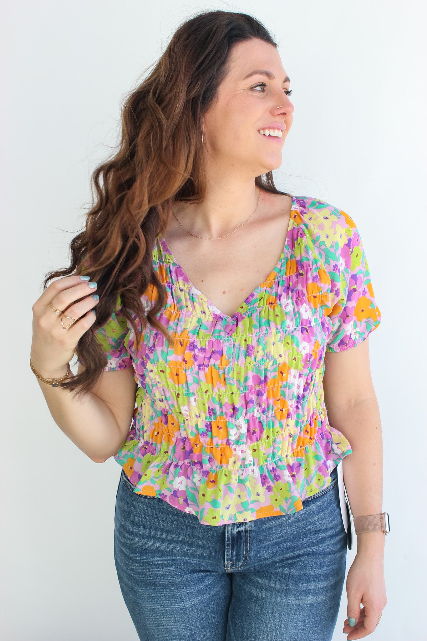 V-Neck Smocked Top