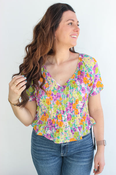 V-Neck Smocked Top
